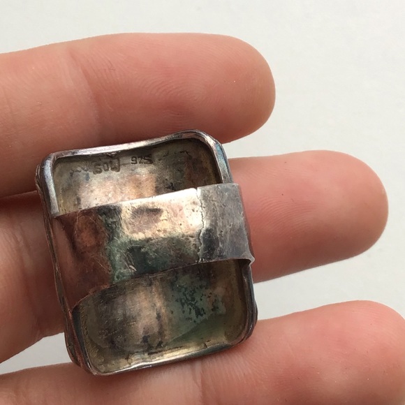 Mid Century Sterling Silver Square Grid ring - Picture 9 of 14